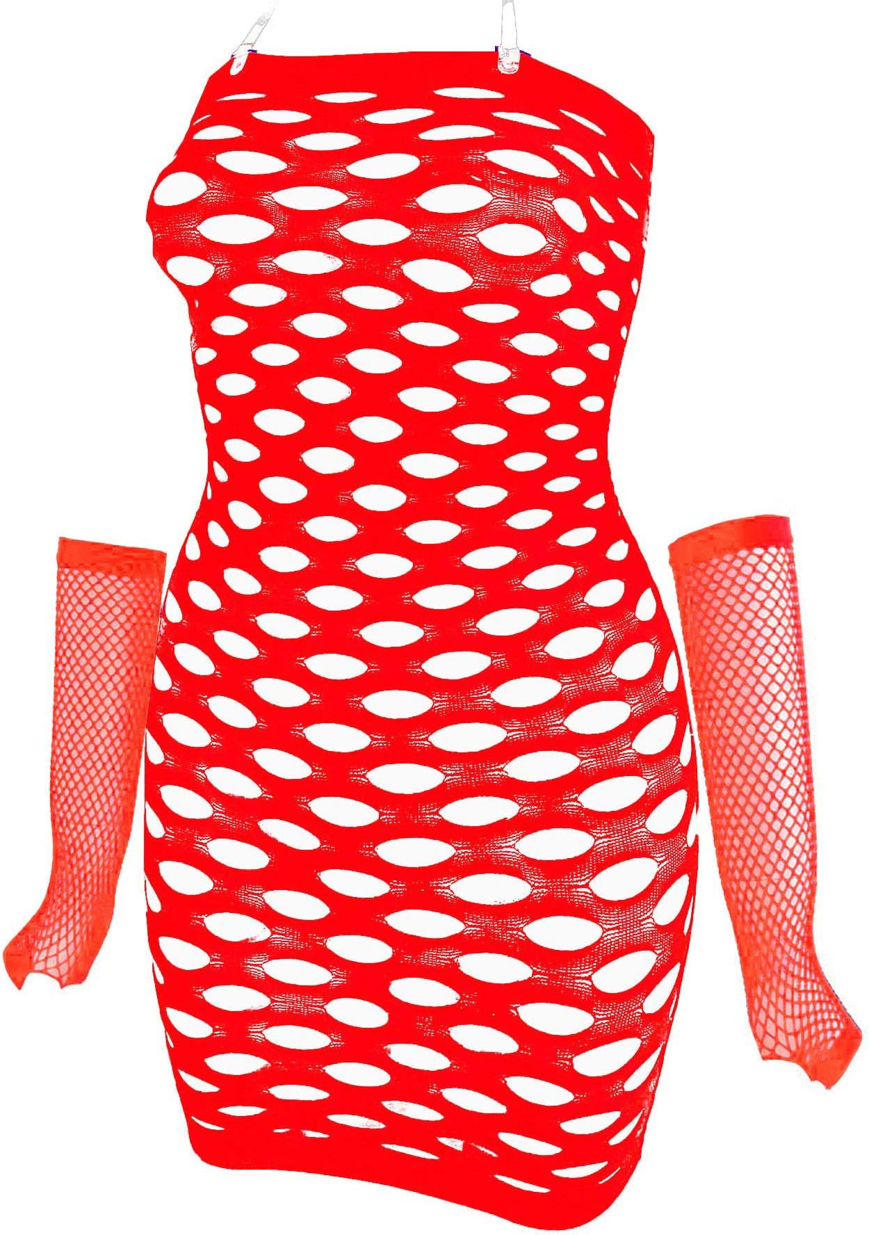 Womens Mesh Halter Chemise Dress Fishnet Lingerie Babydolls Nighties Mini Dress with Sleeve
