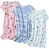 Inadays 3 Pack Women's Cotton Nightgown Sleepwear Short Sleeves Nightshirt Fun Print Sleepdress Loose Comfy Sleepshirts
