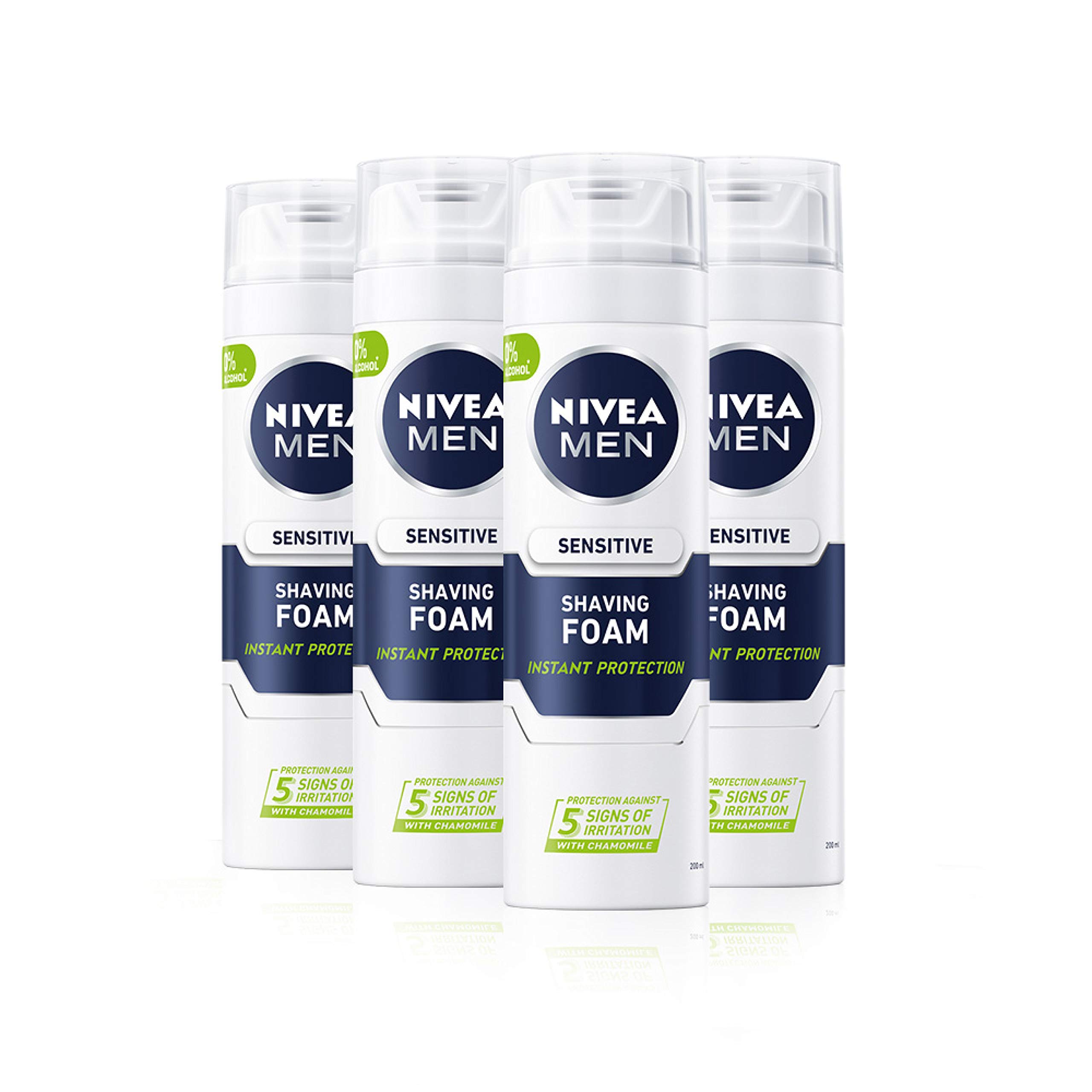 NIVEA MEN Sensitive Shaving Foam Pack of 4 (4 x 200ml) Sensitive Skin Shaving Foam, Shave Gel for Men, Shaving Gel for Irritated & Dry Skin with Witch Hazel