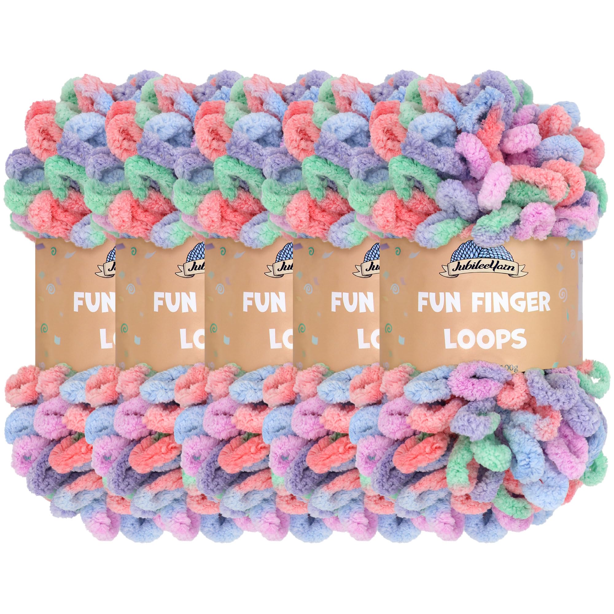 JubileeYarn Fun Finger Loops Yarn - Polyester Jumbo Weight Loop Yarn - 100g/Skein - Eros - 5 Skeins