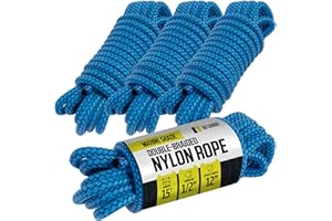 DC Cargo Mall Boat Dock Lines (4 Pack) 1/2 X 15' Double Braided Boat Ropes for Docking with 12" Eyelet. Marine Grade Nylon Material & Damage Resistant Line Fibers for Secure Docking