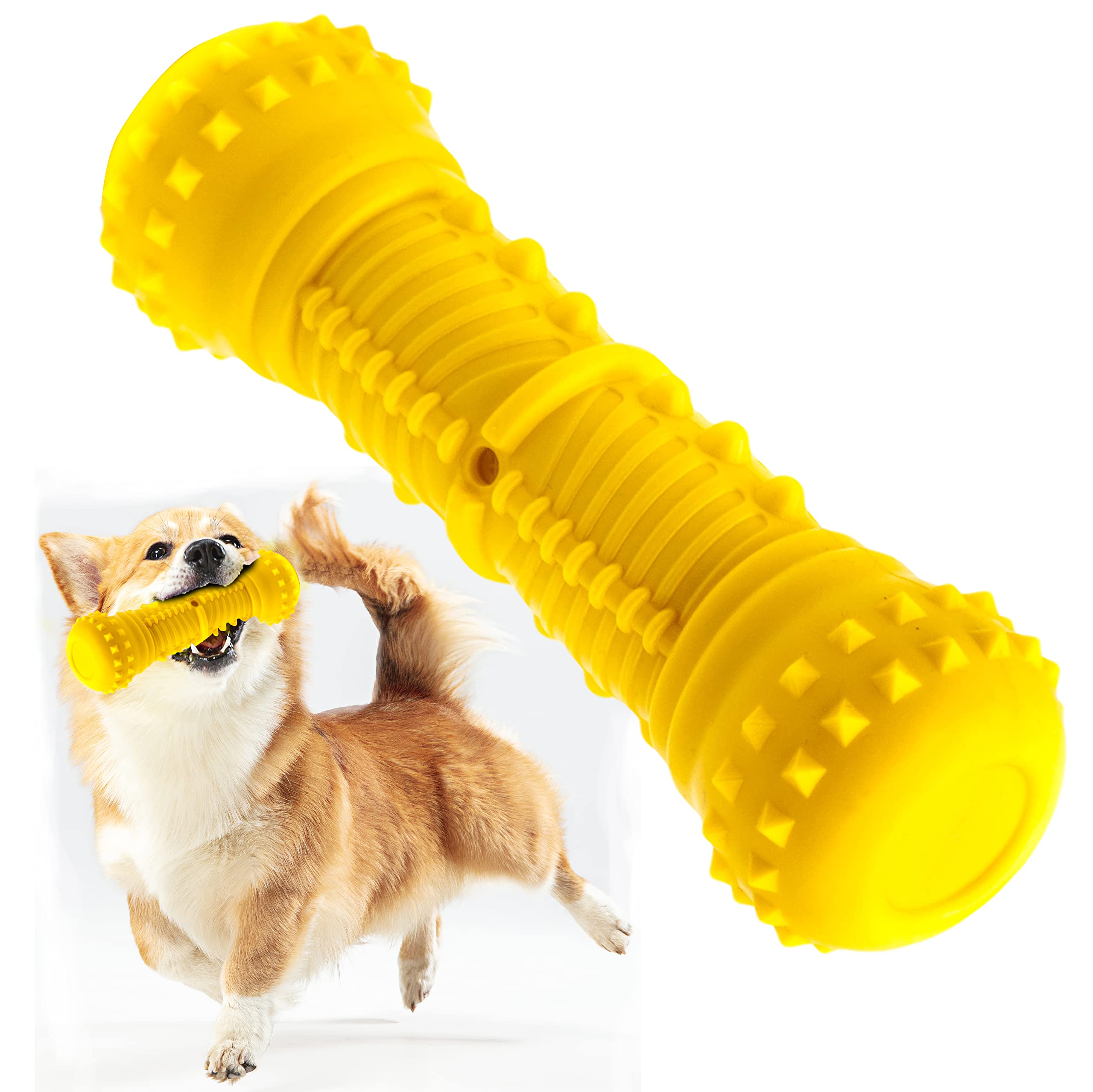 Petopedia 1 X SPIKE Dog Chew Toys for Dogs Bone SQUEAKY Dogs Toys | Dog Teething Toys Bright Interactive Dog Toys for Boredom Dog Balls for Healthy Strong Teeth Puppy Toys (Yellow, Bone)