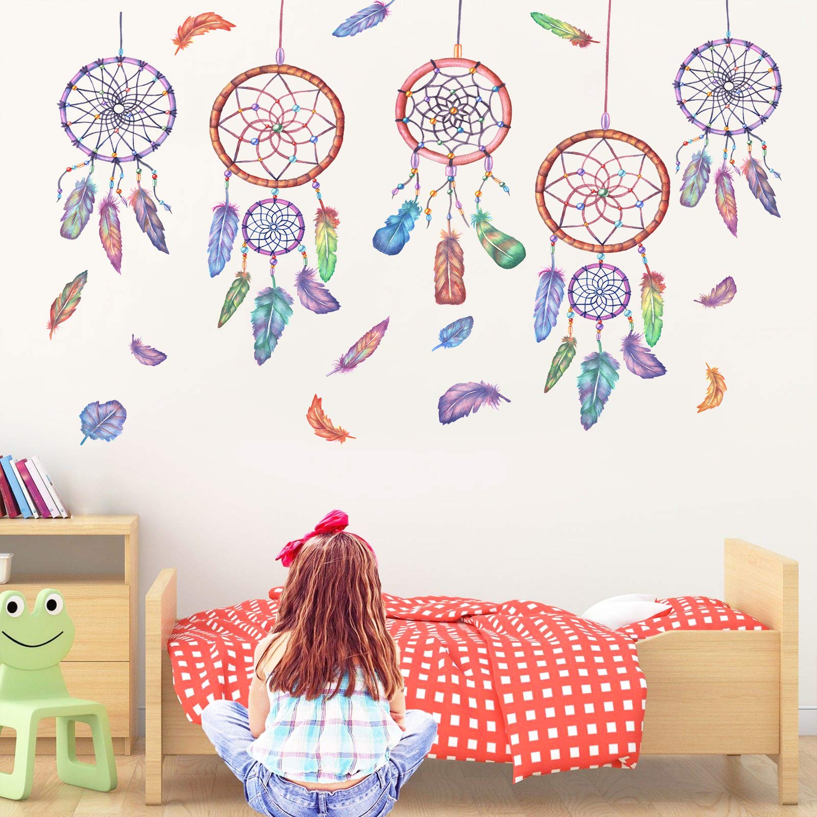 Maxi WallDecals Dream Catcher Wall Sticker Decor Mural Art Removable Decals for Classroom Offices Wall paper for Kids Bedroom Bathroom Living Room Decoration