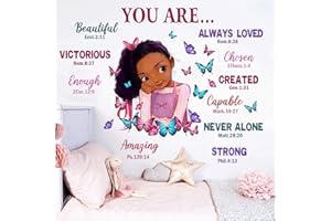 Yovkky Black Girl Religious Butterfly Wall Decal Sticker, Positive Saying African American You are Beautiful Nursery Decor, Inspirational Home Afro Kid Room Decoration Bedroom Playroom Art Gift