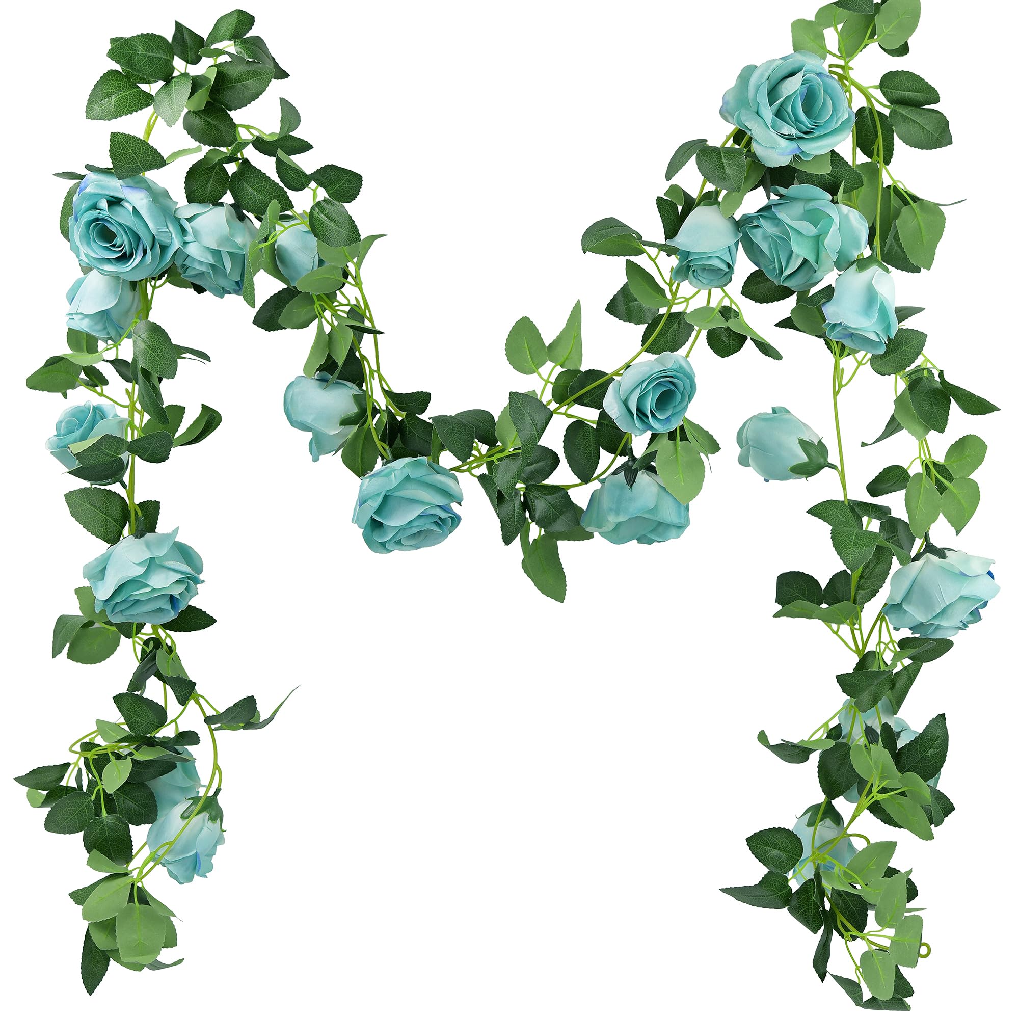 FiveSeasonStuff 2 Blue Artificial Flower Garlands, Silk Rose Vine Leaves Hanging Plant Foliage for Home Wedding Garden Trellis Gazebo Party Wall Decoration 4.4 metres (14.4 feet)
