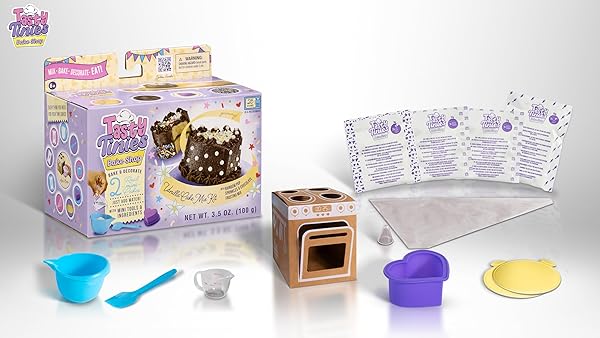 GOLIATH TASTY TINIES BAKE SHOP VANILLA CAKE MIX KIT WITH RAINBOW POP SPRINKLES & CHOCOLATE FROSTING MIX | BAKE & DECORATE 2 REAL MINI CAKES | INCLUDES MINI TOOLS & INGREDIENTS | AGES 6+