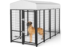SINO LUBAN Outdoor Dog Kennel Outside with Removable Small Door&Bowls - 7.8x3.7x5.7FT Large Dog Kennels with Roof for Large Dogs Breed Heavy Duty Run Cage Enclosure Yard (Can Connect Your Doghouse)