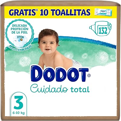 Pañales Bebé Cuidado Total Talla 3 (6-10kg), 132 uds + 10 Toallitas