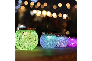 Cooo 6 Pack Heavy Solar Mosaic Crackle Glass Lights with Dual Solar Panels, Color-Changing RGB Lantern, Exclusive Dazzling Glass, Waterproof Outdoor Table Lamps Garden Lamp Christmas Decorations