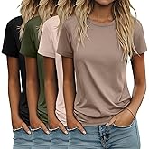 Ficerd 4 Pack Women's Cotton T Shirts Casual Short Sleeve Tunic Tops Crewneck Plain Summer Loose Fit Rolled Sleeve Basic Tee