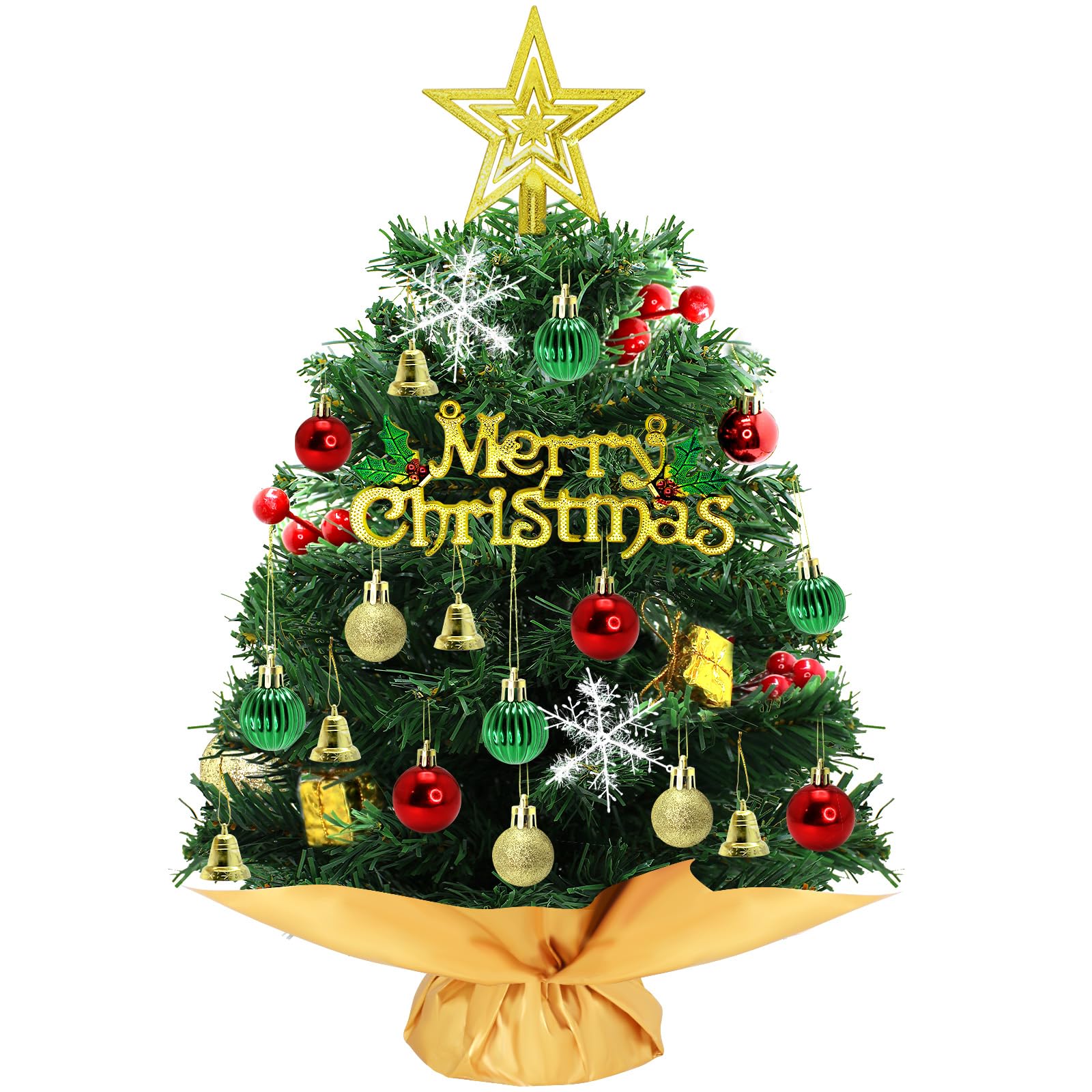 Photo 1 of 24 Inch Tabletop Christmas Tree Mini Christmas Tree Artificial Small Christmas Tree with Star Tree Topper, and Hanging Ornaments for DIY Christmas Decorations