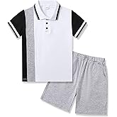 GOLLUNER Kids Tween Boy Clothes Colorblock Polo Shirt + Shorts 2Pcs Summer Clothing Set, Size 6-12 Years
