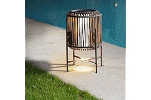 Solar Yard Mordern Floor Lamp, 22" Outdoor&Indoor Decorative Light with Brown Wicker, Integrated LED Solar Lamp for Porch, Garden, Patio, Enjoy Eco-Friendly Illumination, Baffin Taupe