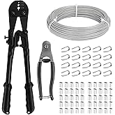 TooTaci 1/8" Stainless Steel Cable Wire Rope, 100ft Vinyl Coated Steel Cable with Wire Rope Crimping Tool & Cutter, Metal Wires for Garden Trellis, Clothesline, String Lights Hanging, Curtain