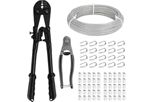 TooTaci 1/8" Stainless Steel Cable Wire Rope, 100ft Vinyl Coated Steel Cable with Wire Rope Crimping Tool & Cutter, Metal Wires for Garden Trellis, Clothesline, String Lights Hanging, Curtain
