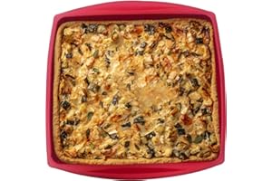 Silicone Cake Pan Molds, Nonstick Square Silicone Bakeware, 9in x 9in Oven Safe Red Baking Molds for Brownie, Cake, Bread, Pi