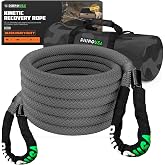 Rhino USA Kinetic Recovery Rope, 1in x 30ft - Heavy Duty Snatch Strap | Shock-Absorbing Stretch for Smoother Pulls. Tow Rope/Snatch Strap for Truck, Jeep, UTV &amp; ATV Off-Road Recovery. Gray