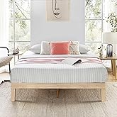 Mellow Naturalista Classic 12 Inch Solid Wood Platform Bed with Wooden Slats, Full, White Wash