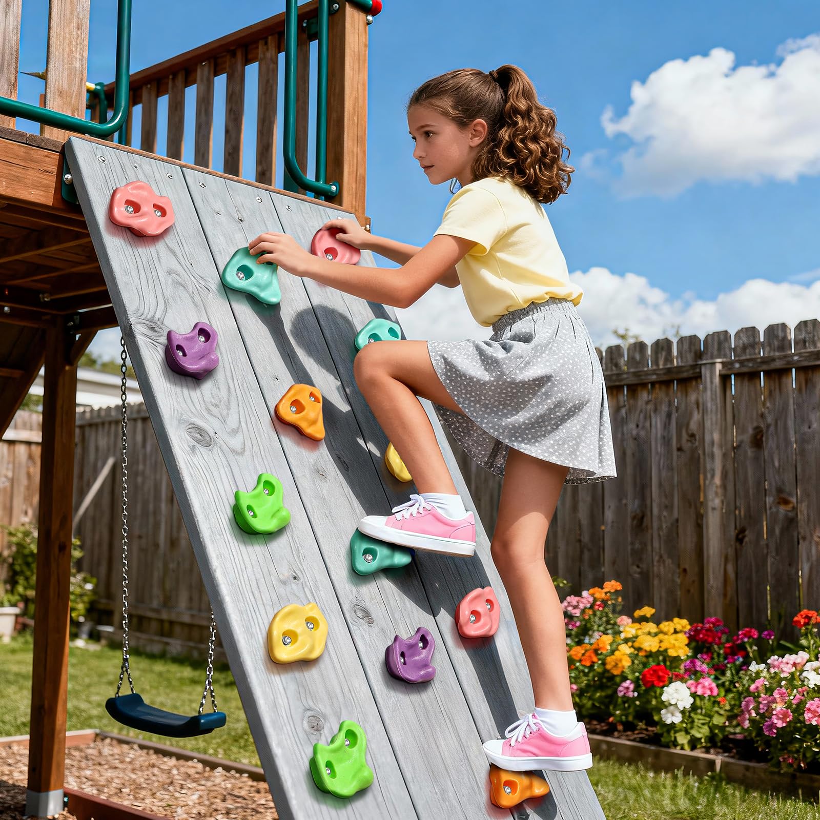 TOPNEW 18PCS Climbing Holds for Kids, Rock Wall Climbing Kit with Hardware for Indoor and Outdoor Climbing Wall, Soft Color