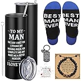 Geiserailie Valentine Gift Baskets for Men Birthday to My Man Gift Set for Him Husband Boyfriend Father Thank You Tumblers Socks Keychain