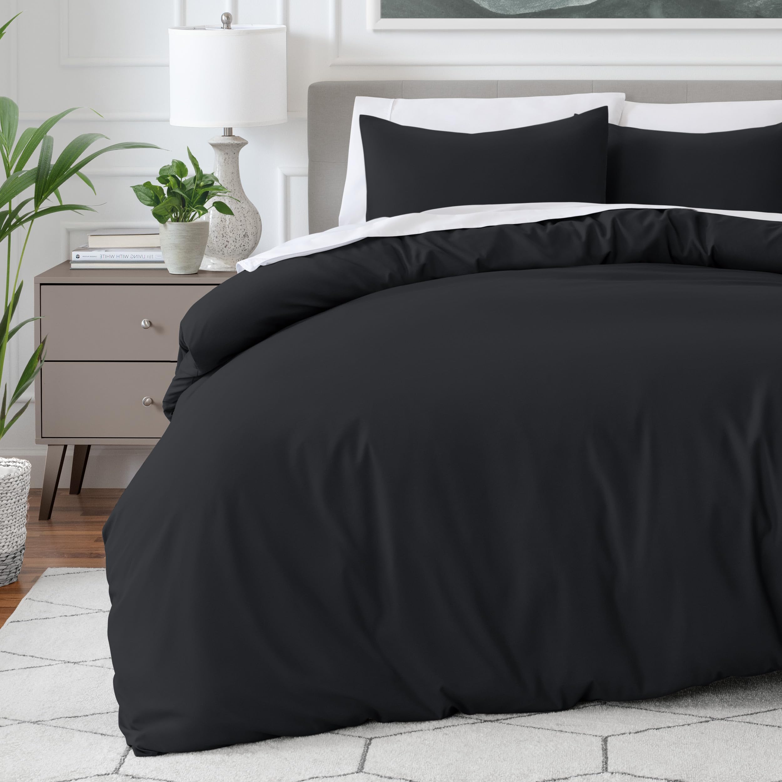 Bare Home Duvet Cover Set Double Size - Premium 1800 Ultra-Soft Duvet Cover Set - Lightweight - Cooling Duvet Cover - Bed Duvet Cover with 2 Pillowcases (Double, Black)