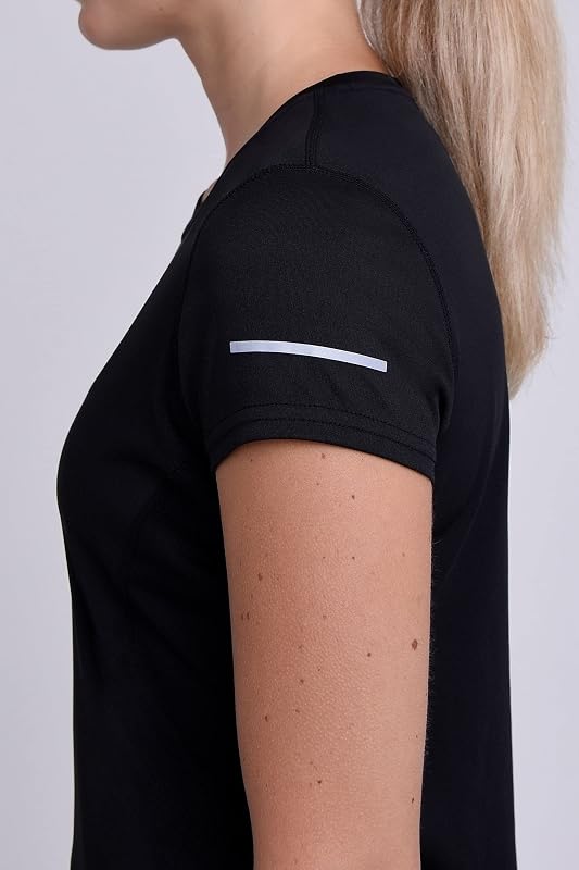 Atomic T-Shirt Quickdry Manches Courtes Tee-Shirt Sport Running & Fitness pour Femme - Noir, S
