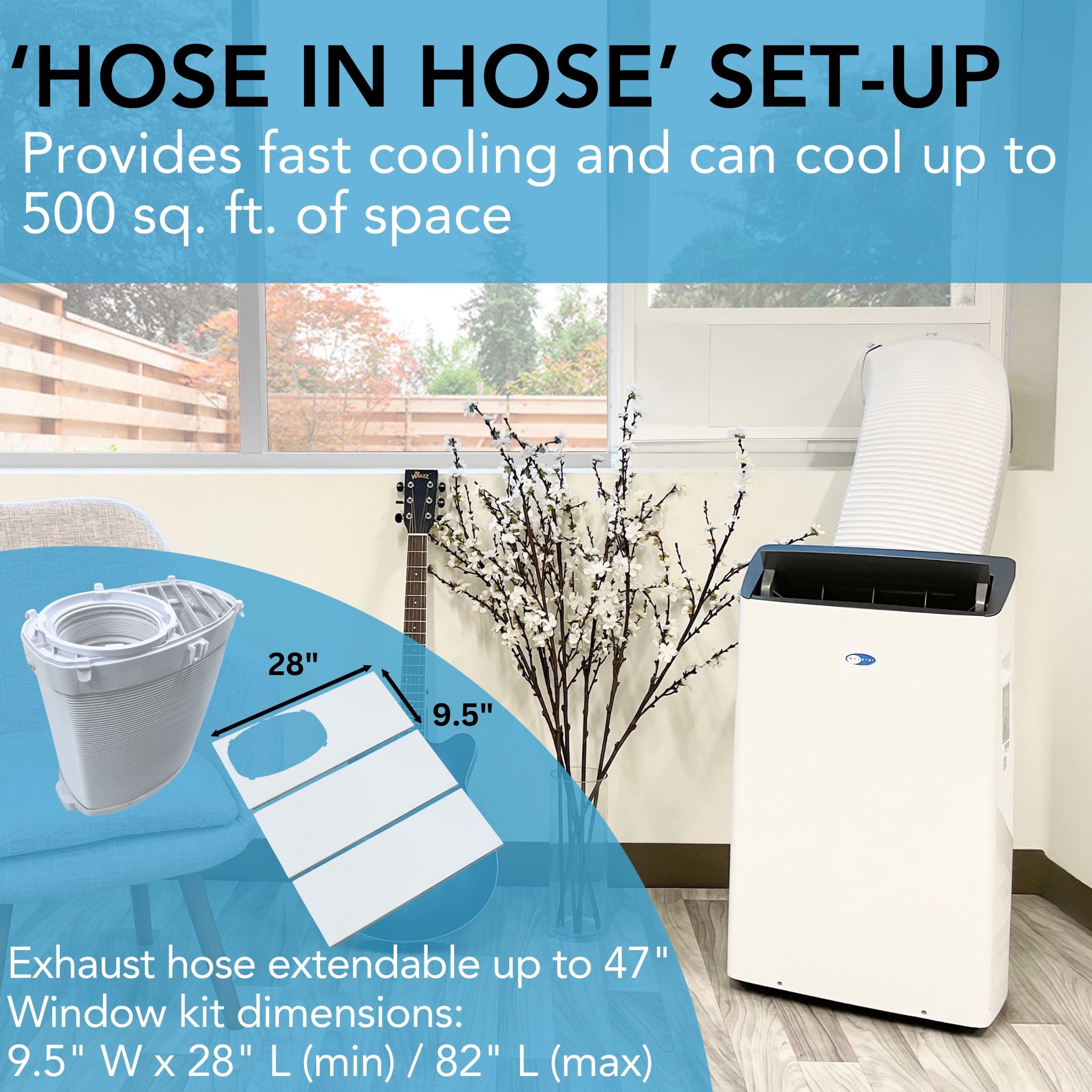 Whynter Inverter Portable Air Conditioner 12,000 BTU with Dual Hoses, Dehumidifier, Cooling Fan & Smart Wi-Fi for 500 Sq Ft Rooms, NEX ARC-1030WN (10,000 SACC), White