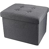ALASDO Storage Ottoman Footrest Stool Small Ottoman with Storage Foldable Ottomans Foot Rest Footstool Bench for Living Room 17x13x13inches Grey