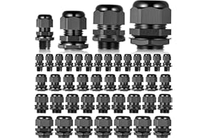 Relaxweex 50 Pcs 1/4" 1/2" 3/4" 1" NPT Black Nylon Cable Gland, Waterproof IP68 Adjustable Locknut Cable Diameter Waterproof Connectors Black Cord Grip