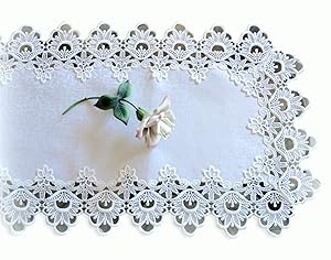 Lace Dresser Scarf Table Runner White Flower European Doily 36"