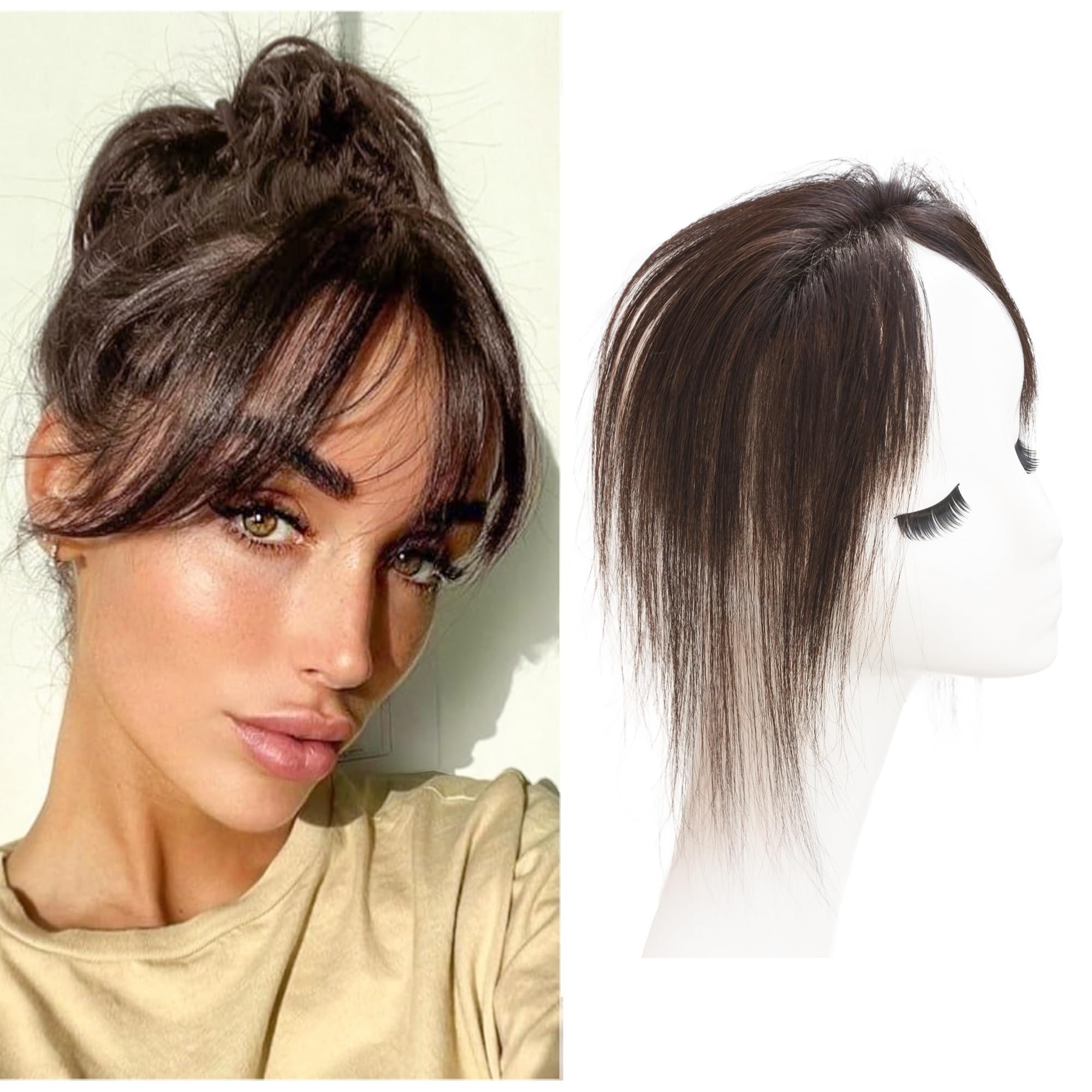 Photo 1 of Meiverah Clip in Bangs Clip In Hair Extensions 100% Baby Hair Human Hand Made Natural Forehead Patch No Trace Patch Hairline for Women(Hand Made, 1"*5.3", 10") (Dark Brown, 10")