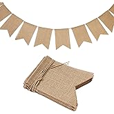 LaRibbons Burlap Banner, 15Pcs Burlap Banner Flags Blank, 5x7.5 inches 11.5ft DIY Party Decor for Christmas, Birthday, Wedding, Baby Shower and Graduation