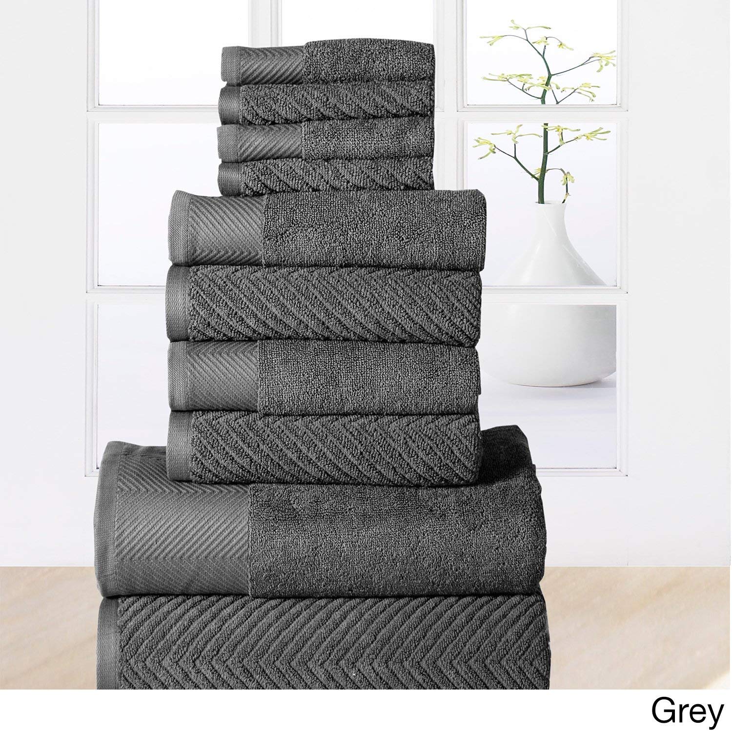 Affinity Home CollectionHB-ES10PCTST-GRY 10 Piece Elegance Spa 100% Egyptian Cotton Jacquard Towel Set, Grey