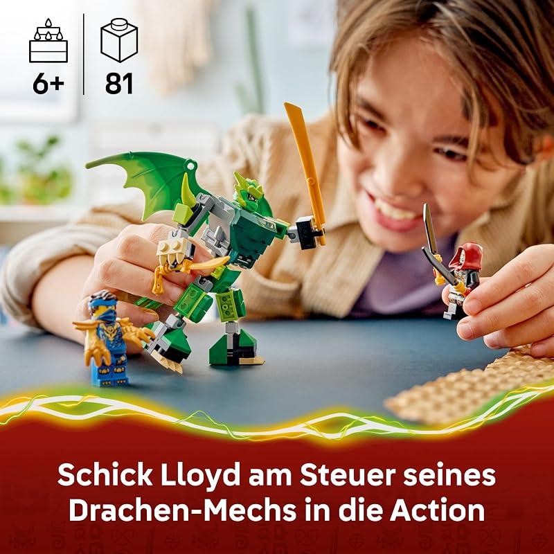 NINJAGO Lloyds Drachen-Mech Battle Set - Ninja Spielset mit Actionfigur, 3 Minifiguren und Katanas - Kinderzimmer Deko - Geschenkidee für Jungen ab 6 Jahren und Dragons Rising Fans - 71862