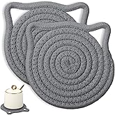 2 Pcs Cute Coasters for Desk, Cat Coasters, 5.12 in Cat Ear Shaped Coaster, Absorbent Handmade Fabric Drink Coaster for Coffee, Hot Tea Drink Juice, Protect The Wooden Tabletop Surface (Grey)