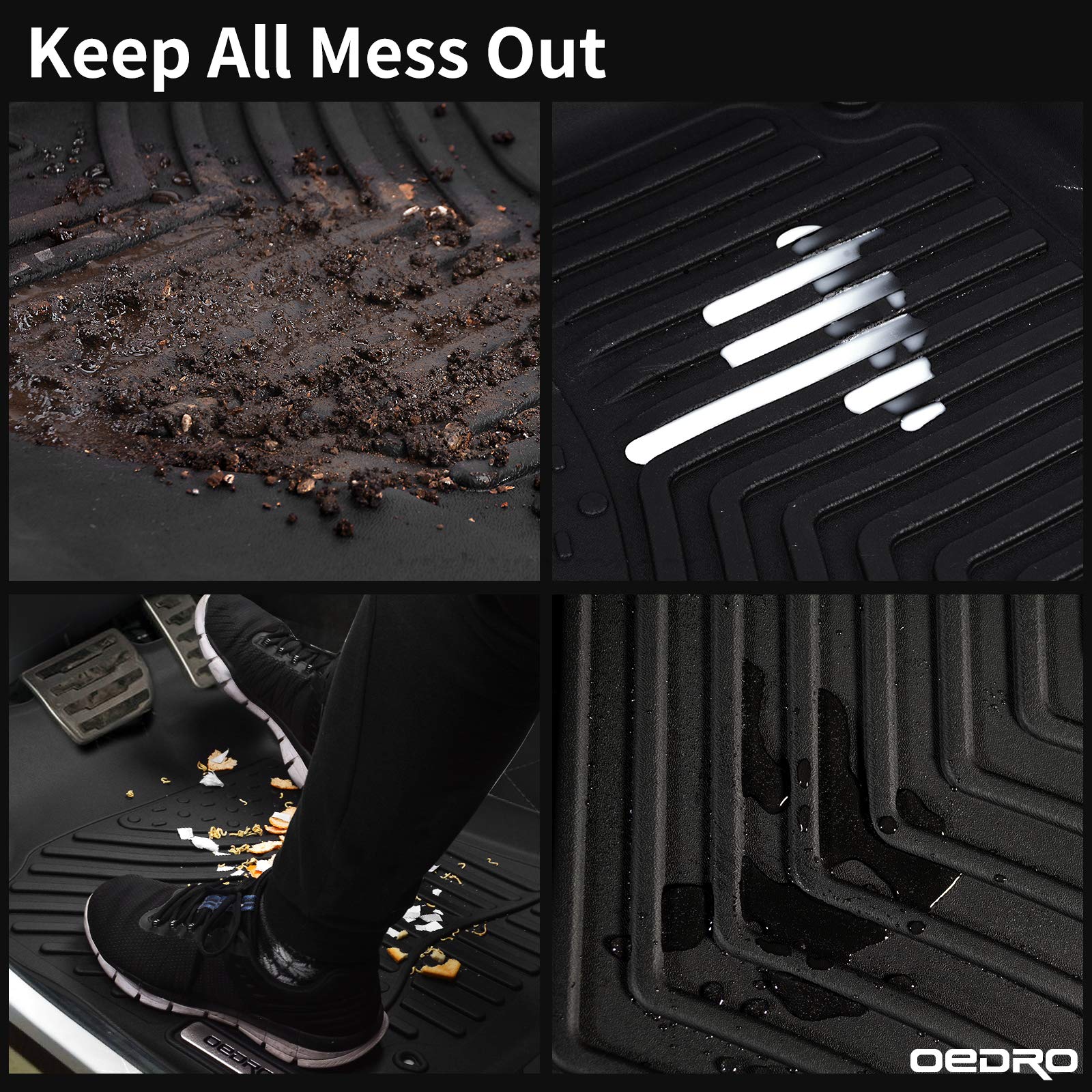 oEdRo Floor Mats Fit 2014-2018 Chevy Silverado/GMC Sierra 1500 Crew Cab, 2015-2019 Silverado/Sierra 2500 HD/3500 HD Crew Cab, Black TPE All Weather 2 Row Floor Liner Set (Front & 2nd Seat)