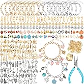 SANNIX 486Pcs Charm Bracelet Making Kit, Including 16 Bangles 228 Charms 240 Jump Rings and Pliers Tools for Crafts, Gold Silver Charm Chain for DIY Bracelet Making Supplies