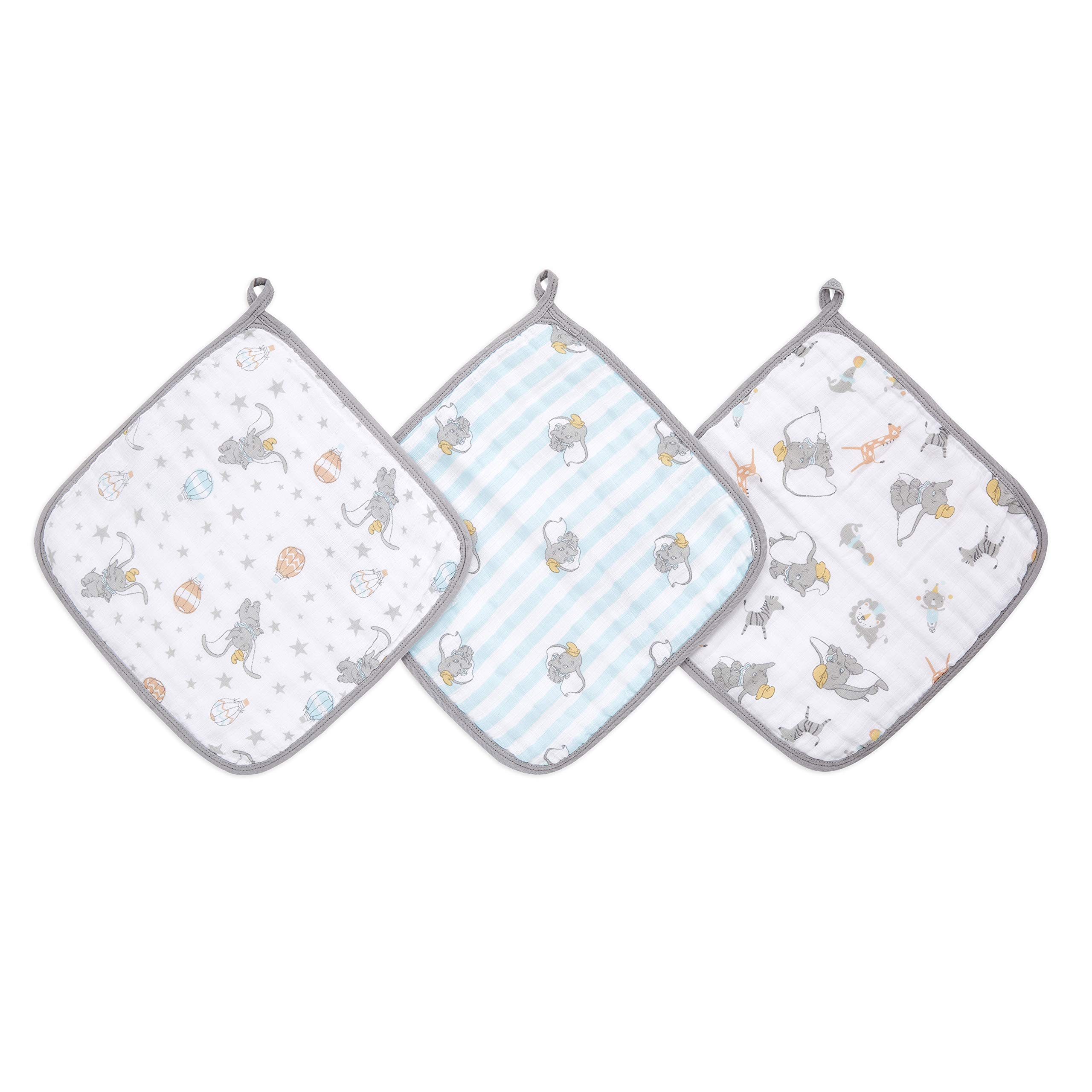 aden + anais essentials Washcloth Set, Super Soft 100% Cotton Muslin, 27.5x27.5cm, 3 Pack, dumbo new heights