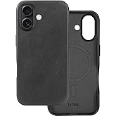 Le Pelle - Handcrafted Premium Italian Leather Case for iPhone 16 - Compatible with Magsafe - Two-Tone Effect with Unique Patina Over Time - Graphite Black