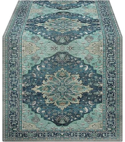 Vntage Luxury Teal Damask Table Runner Wth Mult-Tassels, 13x72nch - View #6