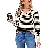 Blooming Jelly Womens Sweaters Striped V Neck Fall Outfits 2024Color Block Pullover Tops Winter Clothes