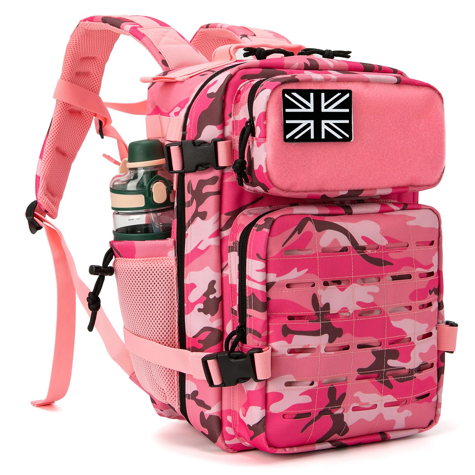 QT&QY 25L Military Tactical Backpacks For Women CCW Army Laser cut Molle Daypack small EDC Bug Out Bag Gym Rucksack With Dual Cup Holders medical Rucksack Pink Camo — image 1