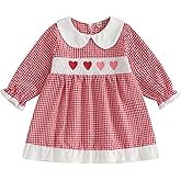 Valentines Outfit for Girls Puff Long Sleeve Princess Dress Doll Collar Heart Embroidery Spring A-line Midi Dress