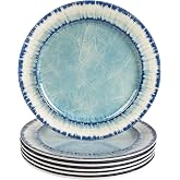 AELS Melamine Salad Plates Set of 6, 11 inch Serving Dishes for Indoor and Outdoor Use, Dishwasher Safe, Lightweight Unbreakable, BPA Free, Light Blue