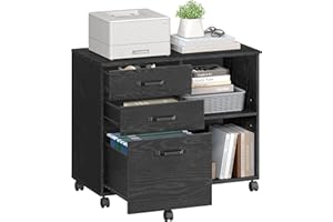 VASAGLE Lateral File Cabinet, Home Office Printer Stand, 3-Drawer Mobile Filing Cabinet with Open Storage Shelves, for A4, Le