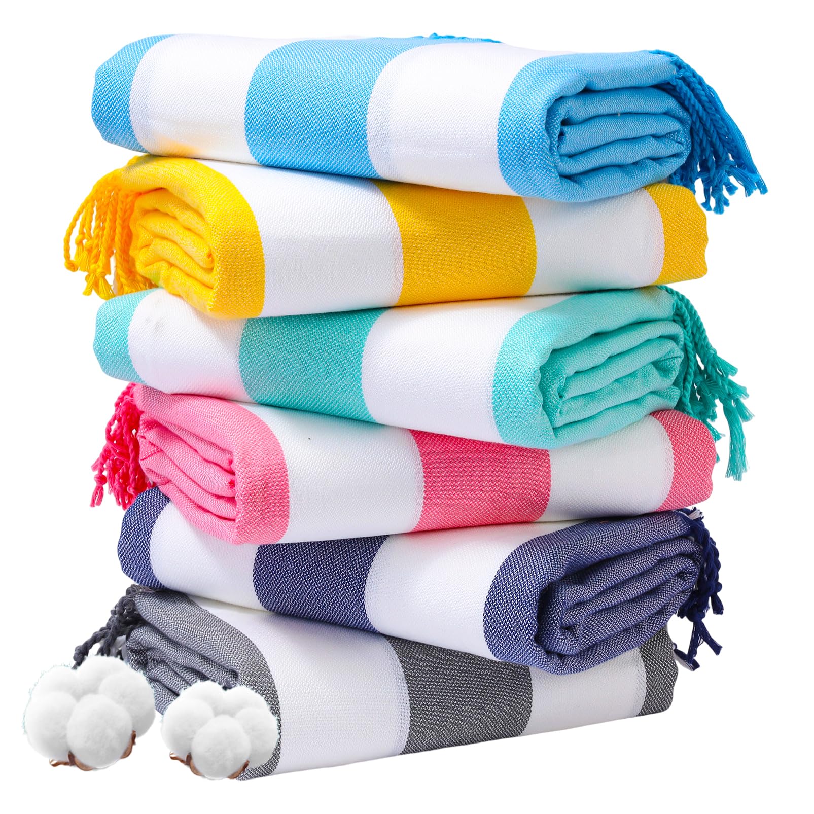 Photo 1 of Genovega 6 Packs Oversized Turkish Beach Towel 74"x38" Thin Quick Dry Sand Free Pool Swim Towels Large XL Adult Clearance Blanket Travel Vacation Accessories Essentials Multi Stripes Blue