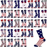 Handepo 30 Pairs American Flag Socks Patriotic 4th of July Socks USA Red White and Blue Star Stripes Pattern for Veteran Day Christmas Gifts