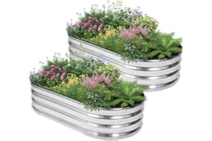 BIRDSINYARD Galvanized Raised Garden Bed - 4×2×1ft (2 Packs) Planter Raised Beds for Gardening | Oval Metal Garden Planter Box with Safety Edging and Gloves for Vegetables Fruits and Flower - Silver