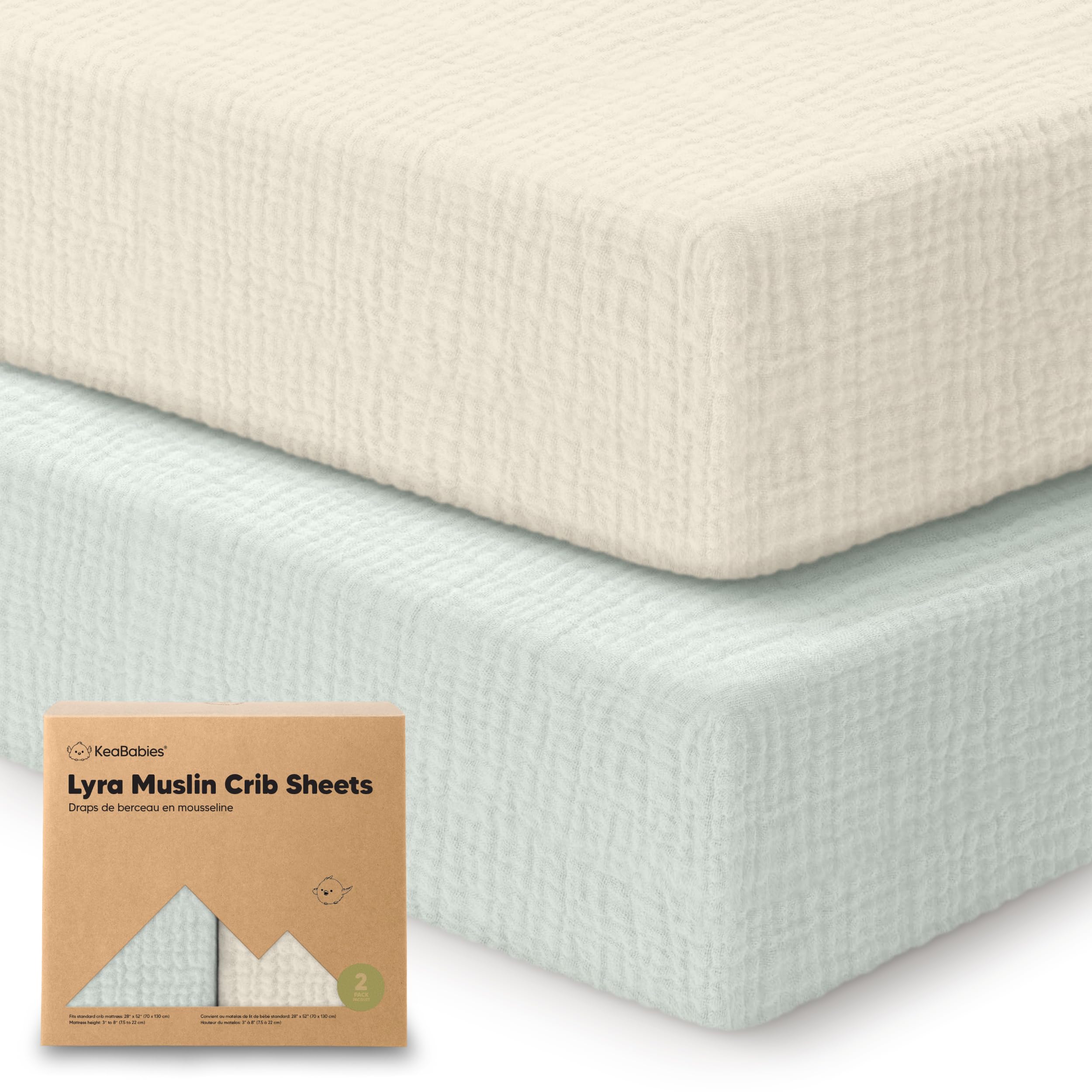 Photo 1 of KeaBabies 2-Pack Muslin Crib Sheets for Boys, Girls - 100% Organic Cotton Fitted Baby Crib Mattress Sheet, Soft Breathable Standard Toddler Bed Cover Bedding Set, Neutral, Durable 52x28 (Willow)