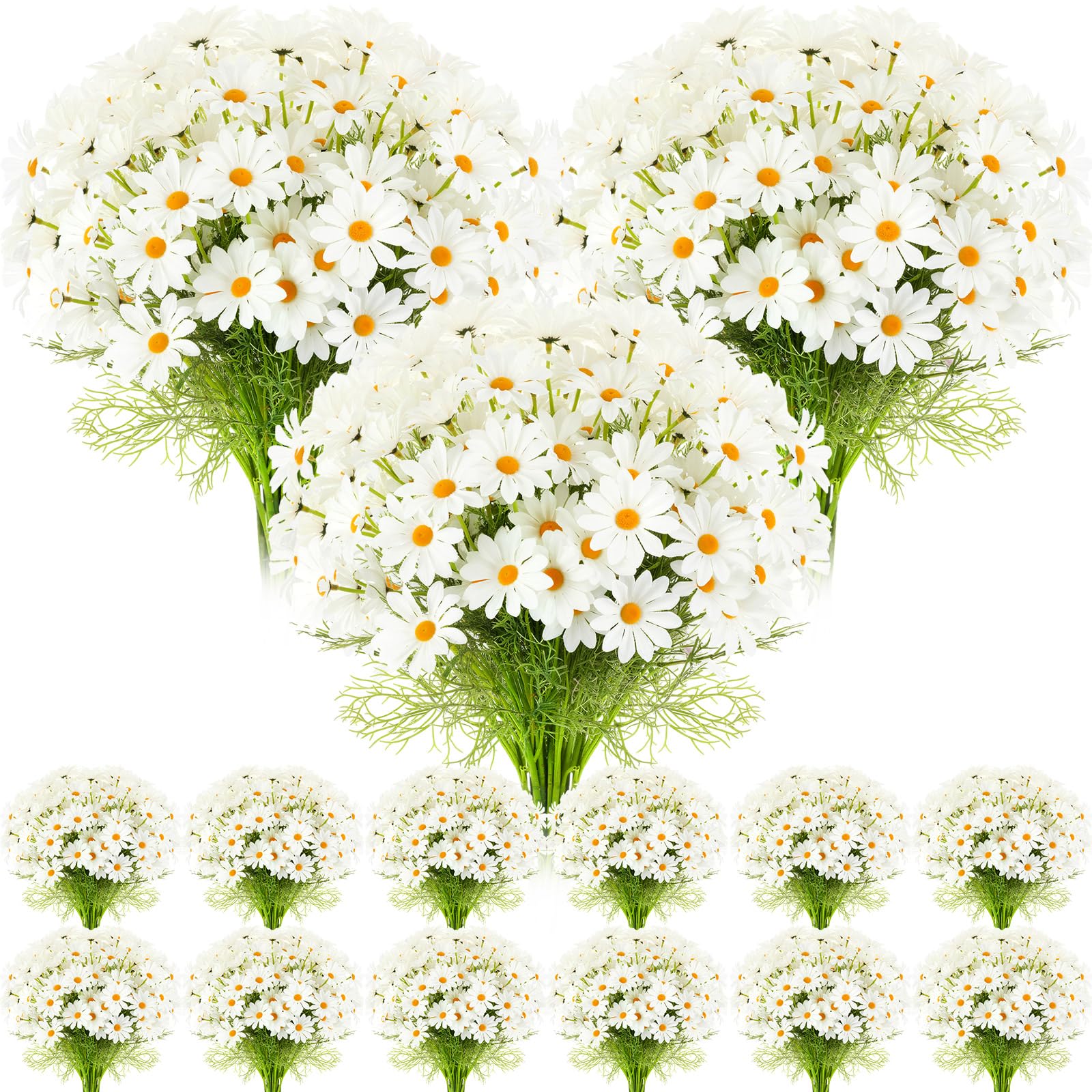 Photo 1 of *Damage to box* Giegxin 100 Pcs Artificial Daisy Flowers Fake Wildflowers Bulk UV Resistant Outdoor Faux Flowers Plants for Floral Arrangements Wedding Home Indoor Garden Decoration (White)